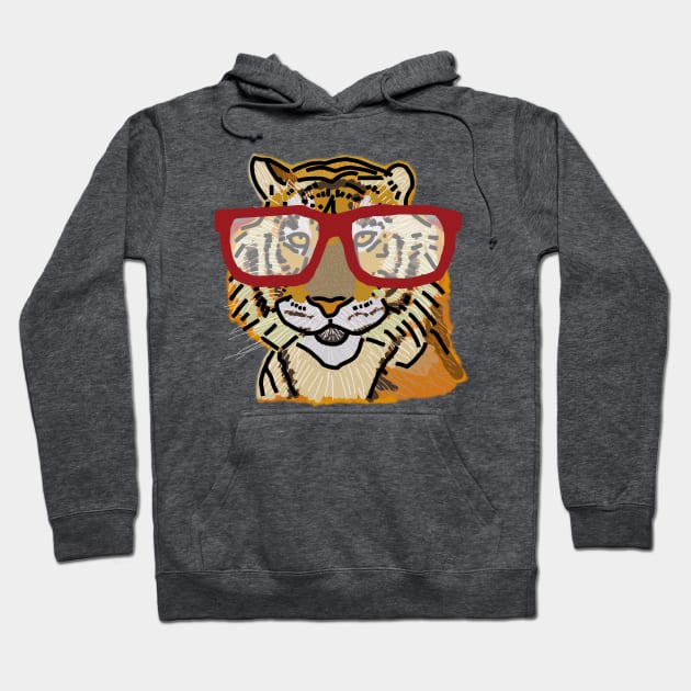 Portrait of Big Cat with Glasses Hoodie by ellenhenryart